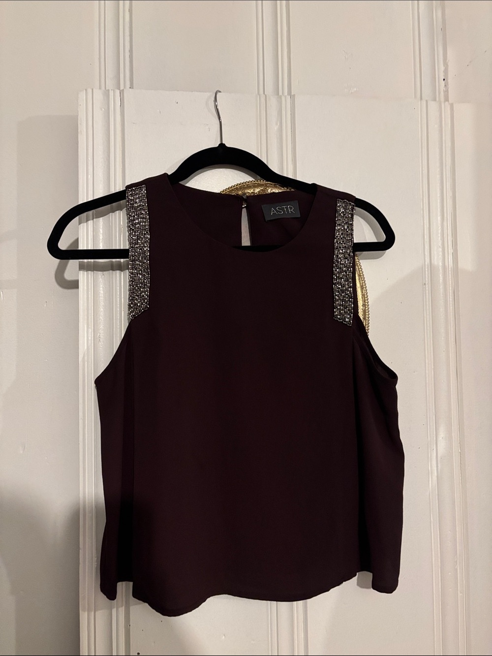 Astr Burgundy Sleeveless Camisole with Beaded Straps